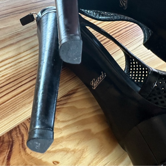 Gucci KIM Perforated leather platform black heels open toe 38.5 - Picture 6 of 7